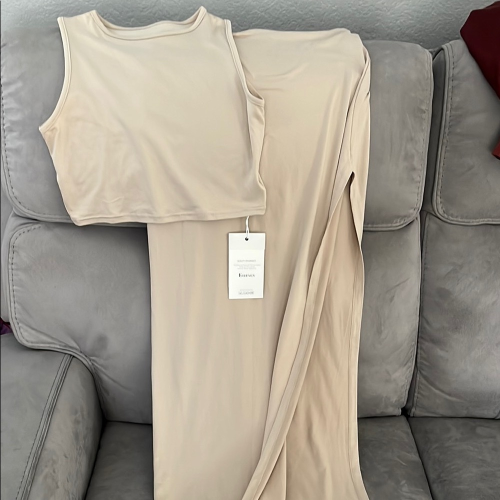 Beige Sleeveless Top and Maxi Skirt Set